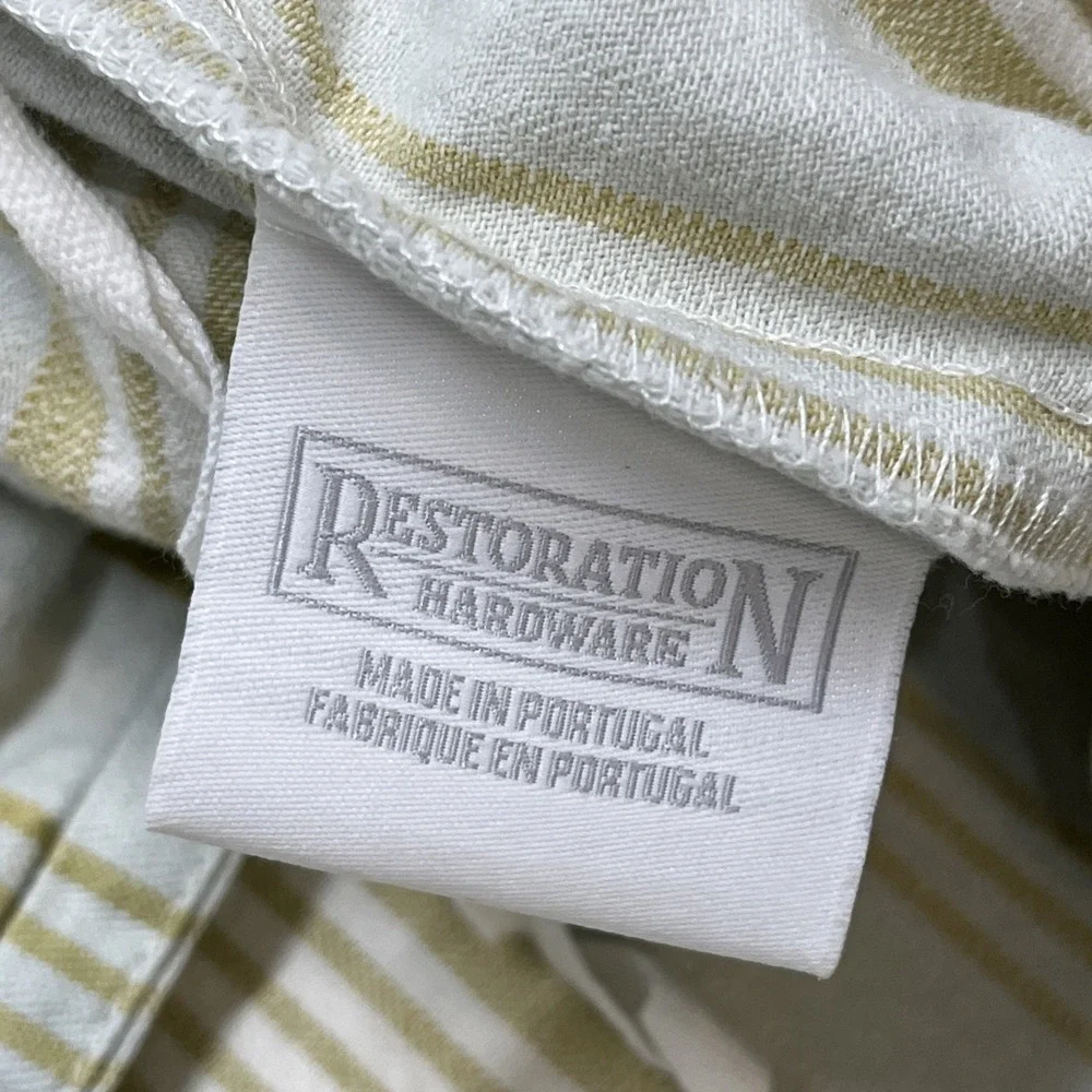 Restoration Hardware King Duvet Misto Stripe Aqua Green Cream Button 100% Cotton